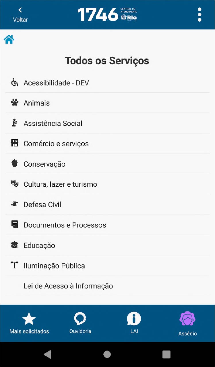 Interface do aplicativo 1746