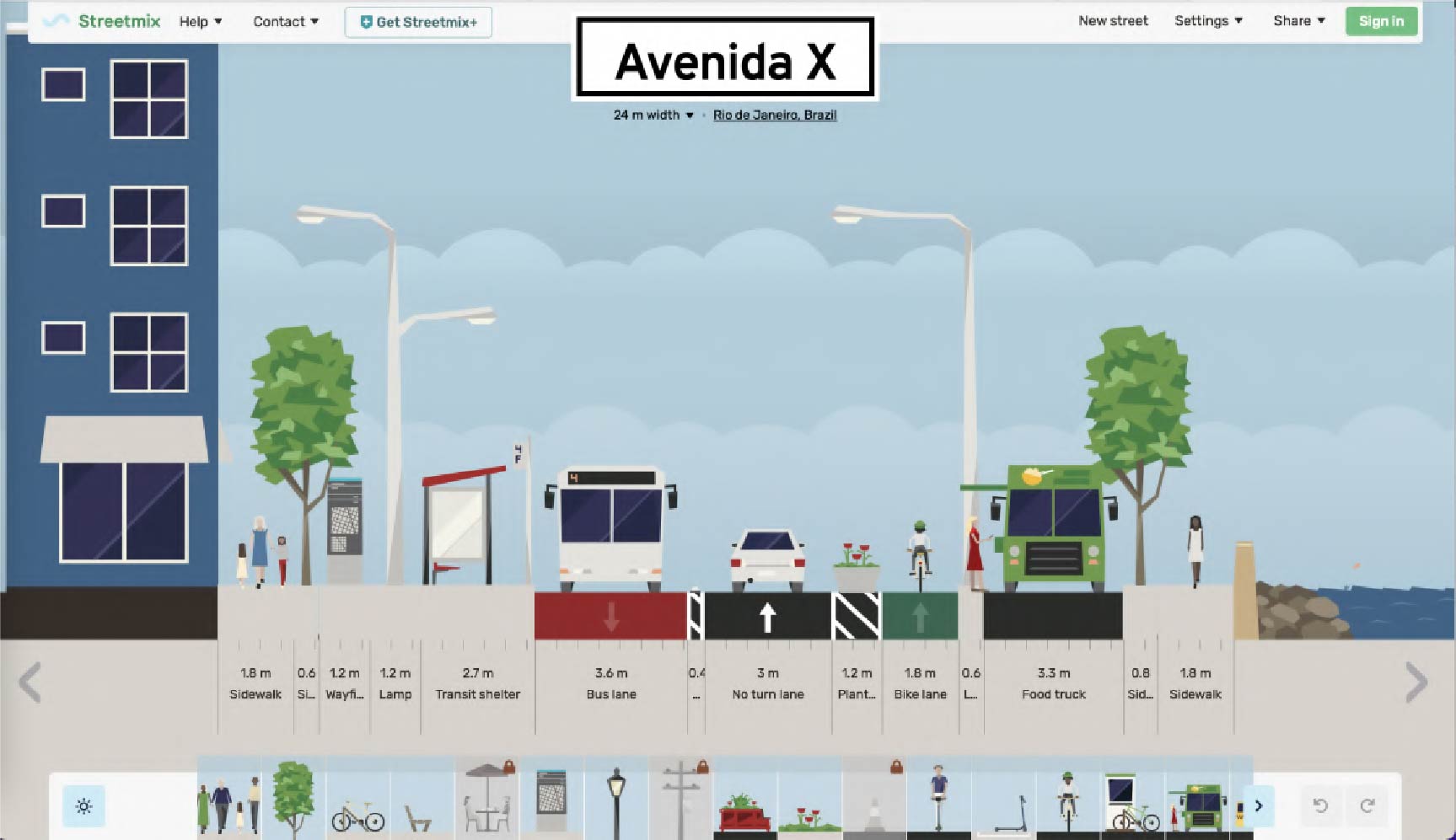 Edição das estruturas viárias no Streetmix